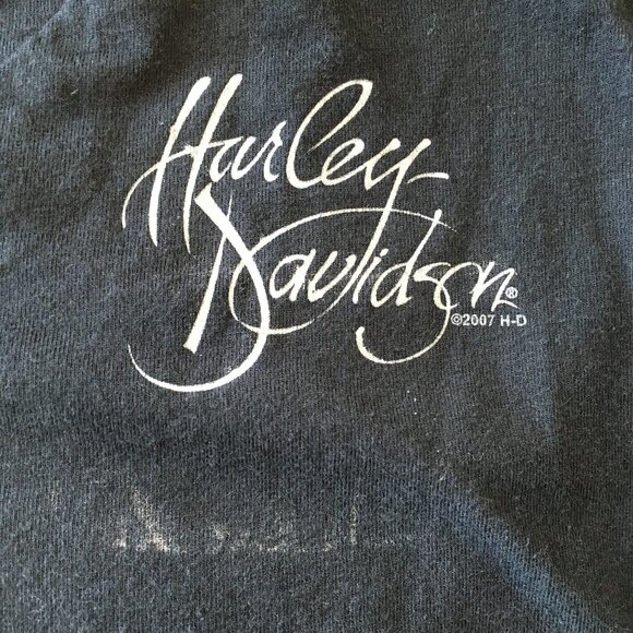 HARLEY DAVIDSON Black White Print Riverside CA Cut V Neck Tie Collar Shirt - Picture 13 of 13